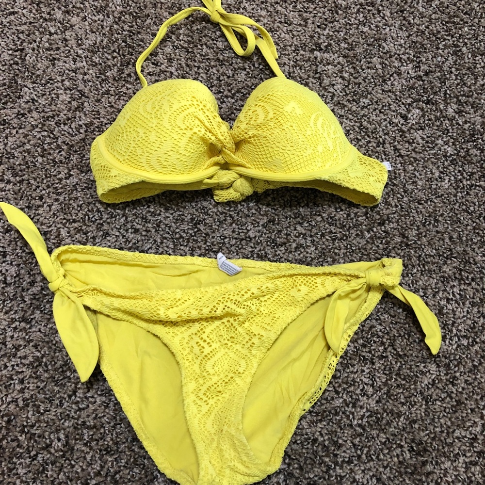 Yellow with lace 2 piece bathing suit